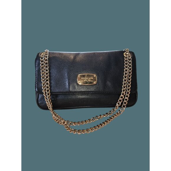 Michael Michael Kors Leather Double Gold Chain Shoulder Flap Bag - Picture 1 of 15